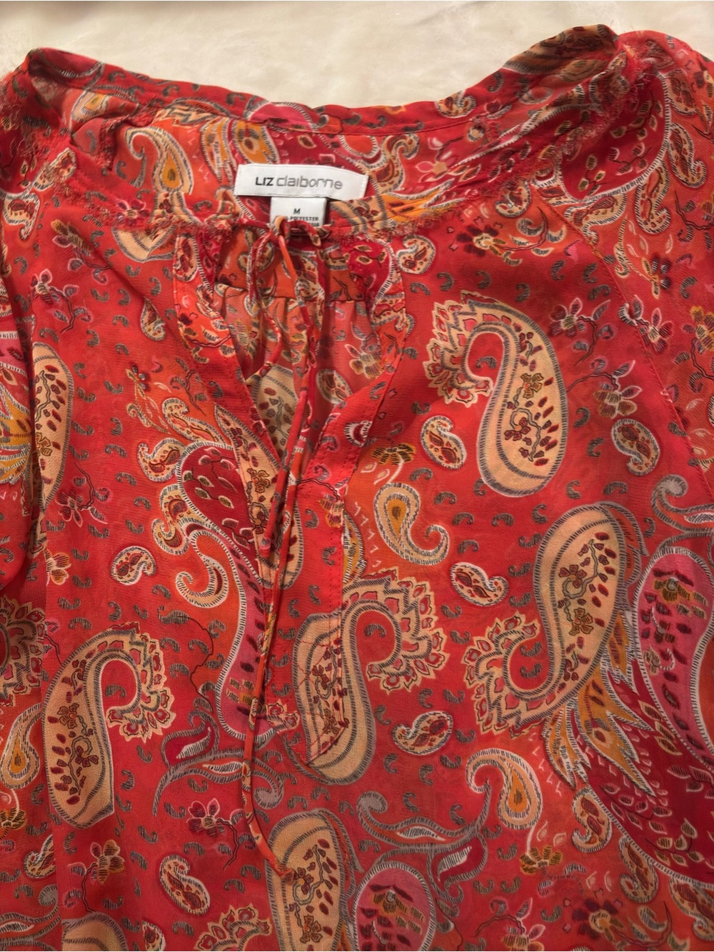 Liz Claiborne Coral Red Paisley Button-Up Shirt